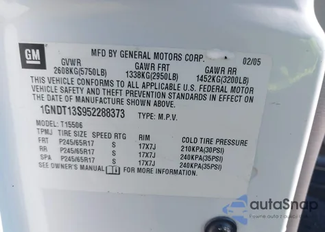 2005 Chevrolet Trailblazer Ls from USA, damaged, VIN 1GNDT13S952288373